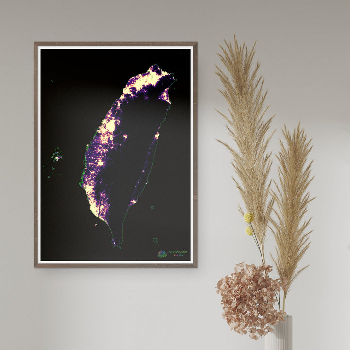 Тайвань - Тепловая карта плотности населения - Изящная художественная печать