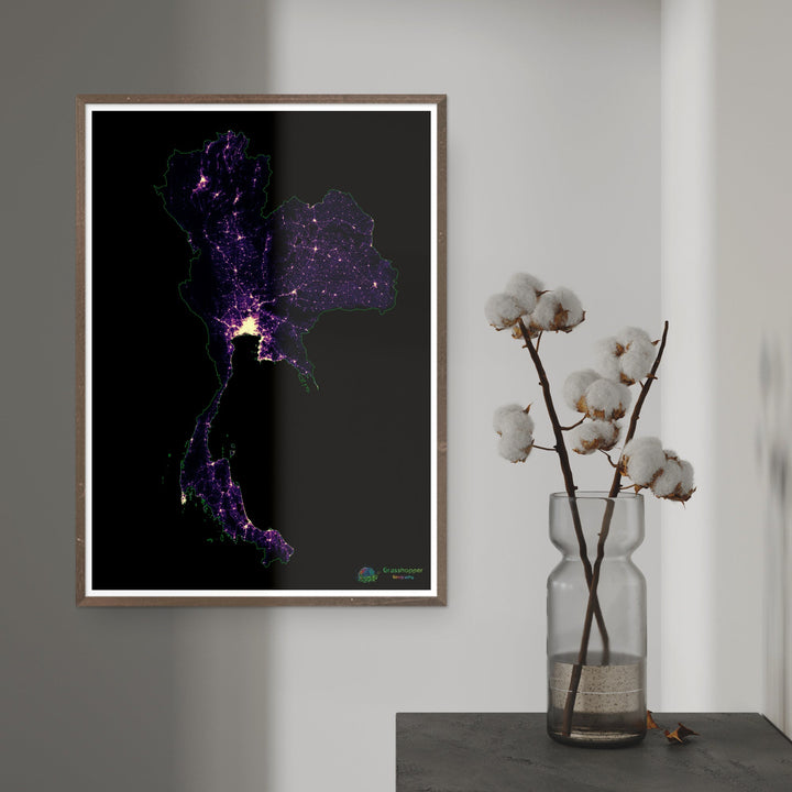 Таиланд - Тепловая карта плотности населения - Fine Art Print