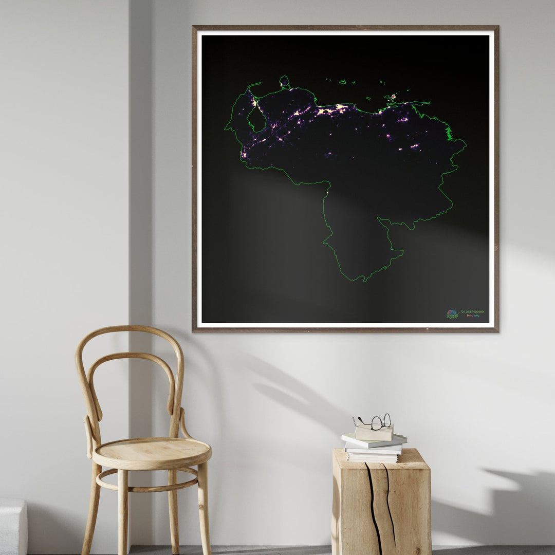 Venezuela - Mapa de calor de densidad de población - Impresión de Bellas Artes