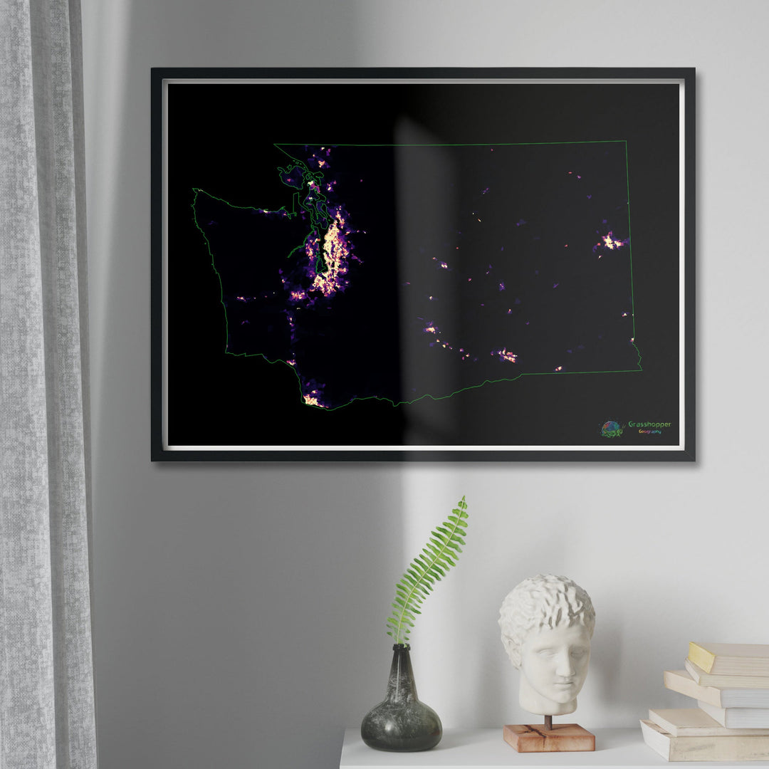 Вашингтон - Тепловая карта плотности населения - Изящная художественная печать