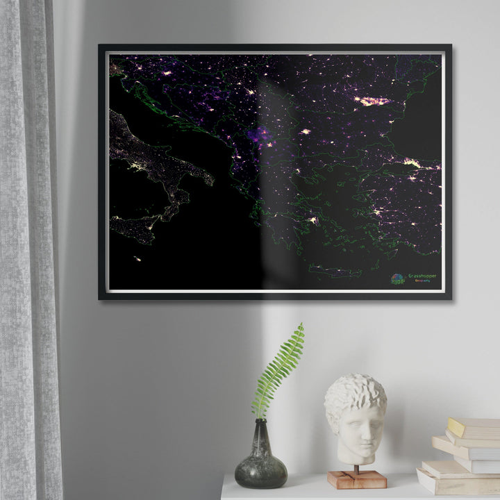 Балканы - Тепловая карта плотности населения - Художественная печать