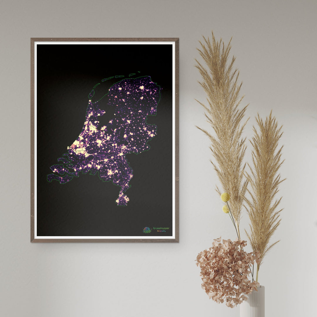 Нидерланды - Тепловая карта плотности населения - Fine Art Print