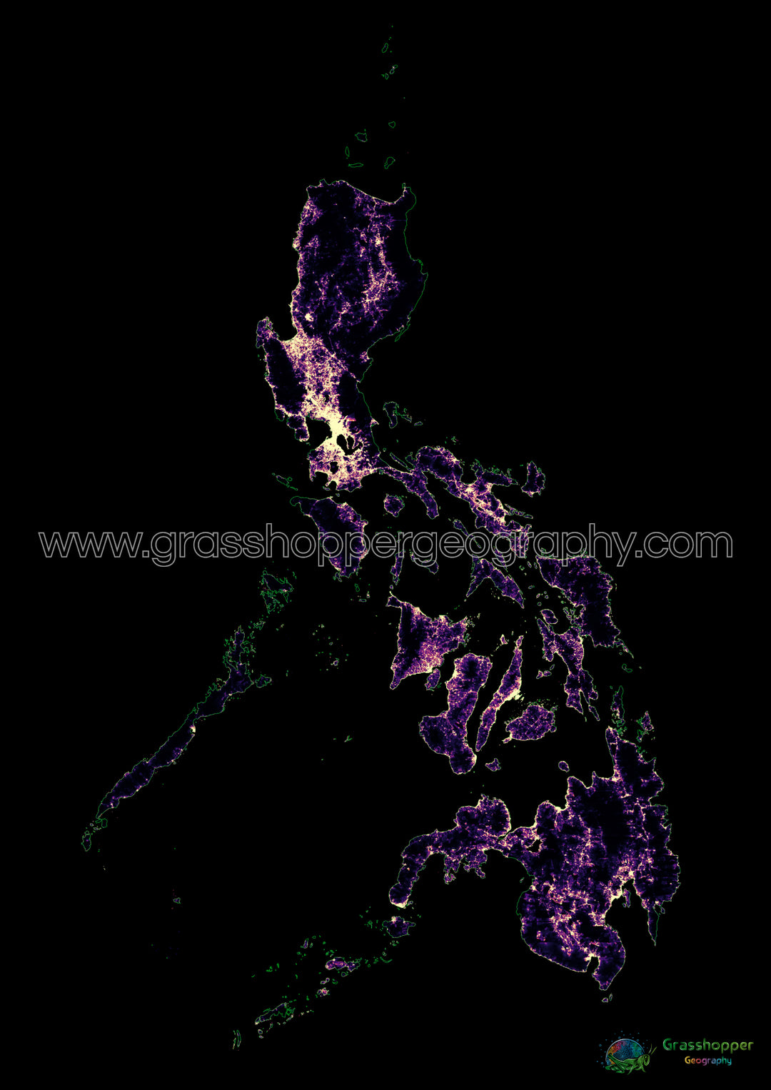 Филиппины - Карта плотности населения (термограмма) - Печать на холсте