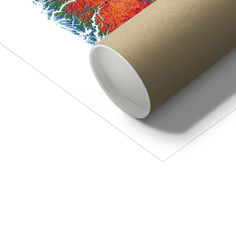 Noruega - Mapa de elevação, branco - Impressão de belas artes