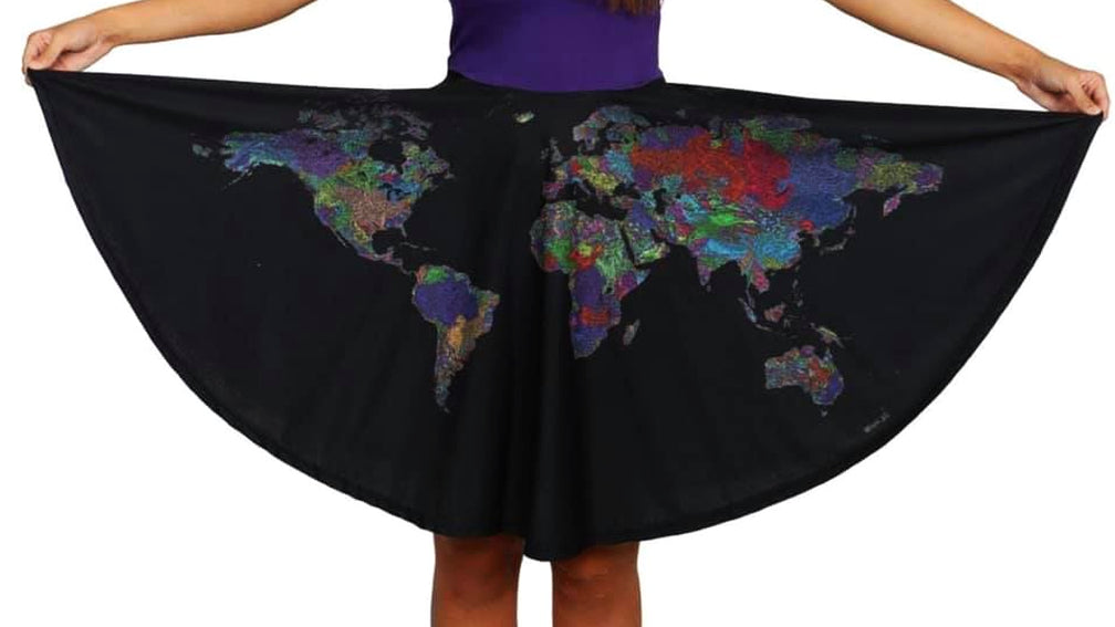Collaboration with Svaha: our World map on a dress