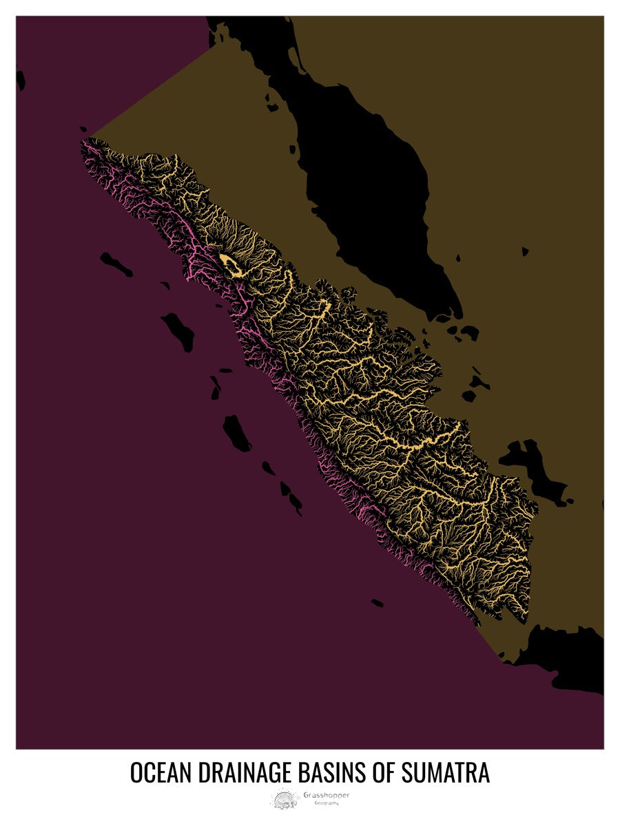 Ocean drainage basin map of Sumatra - black with polygons – Grasshopper ...