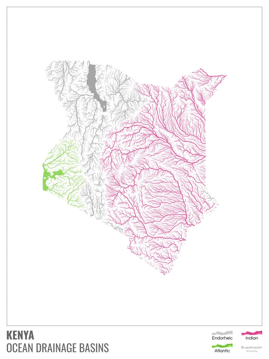 Ocean drainage basin map of Kenya - white with legend – Grasshopper ...
