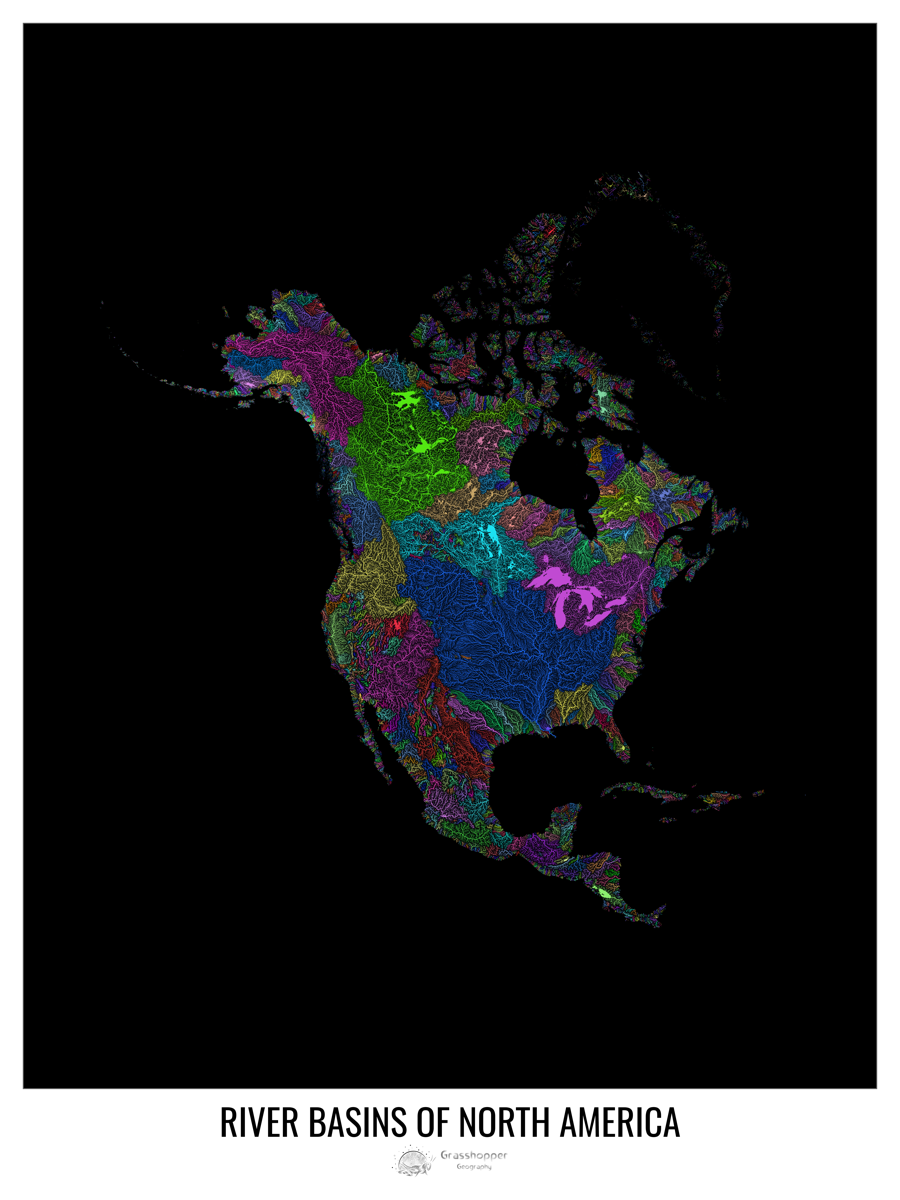 CUSTOM River basin map of North America – Grasshopper Geography