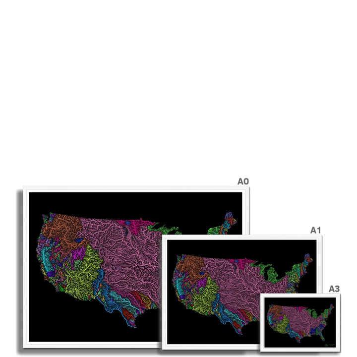 Impresión enmarcada personalizada con mapa de cuencas fluviales de Estados Unidos