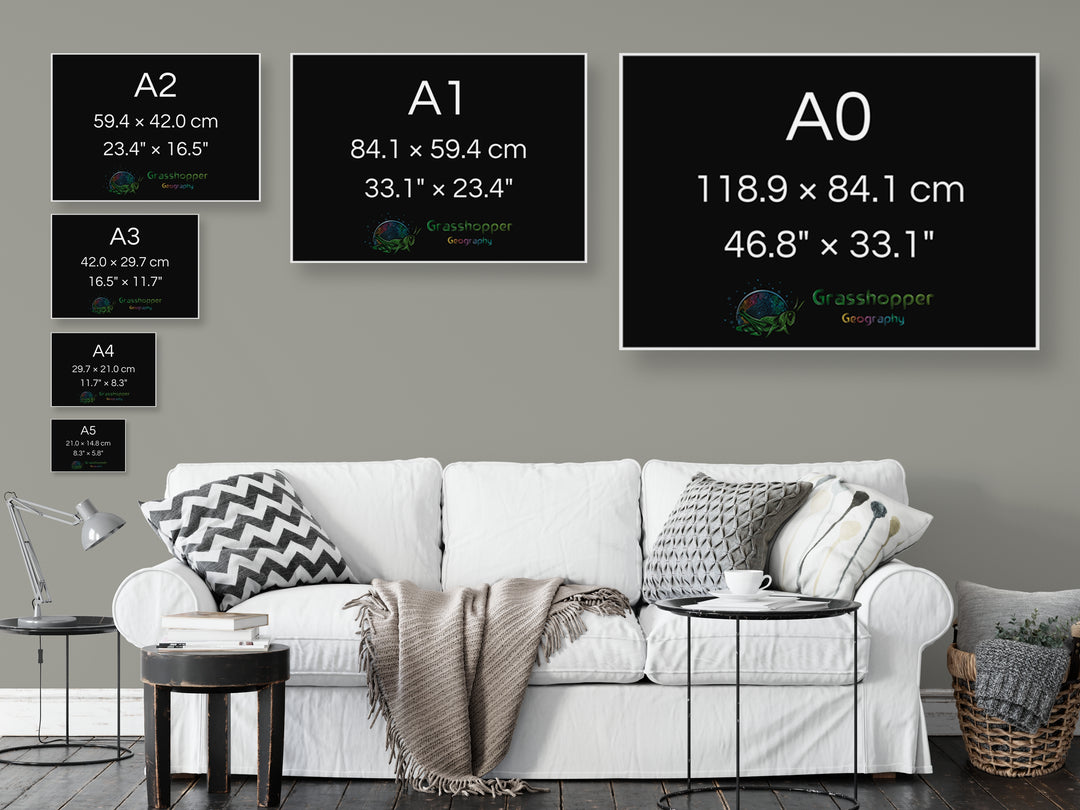 Australia - Elevation map, black - Fine Art Print