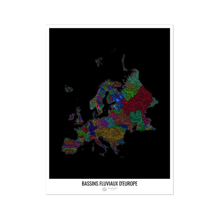 CUSTOM River basin map of Europe - French Photo Art Print