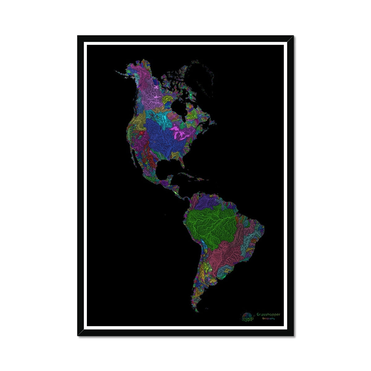 CUSTOM Americas river basin map Framed Print – Grasshopper Geography