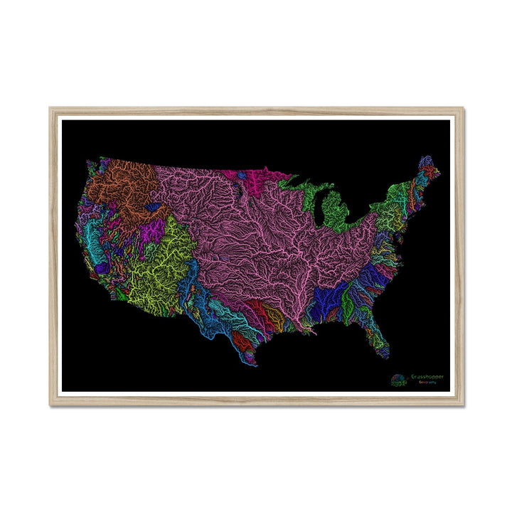 Impresión enmarcada personalizada con mapa de cuencas fluviales de Estados Unidos