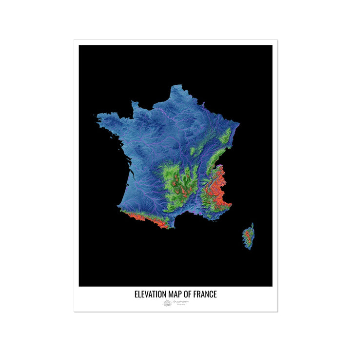 Carte d'élévation personnalisée de la France, impression photo d'art