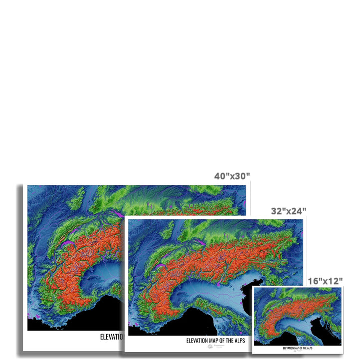 CUSTOM Elevation map of the Alps Photo Art Print