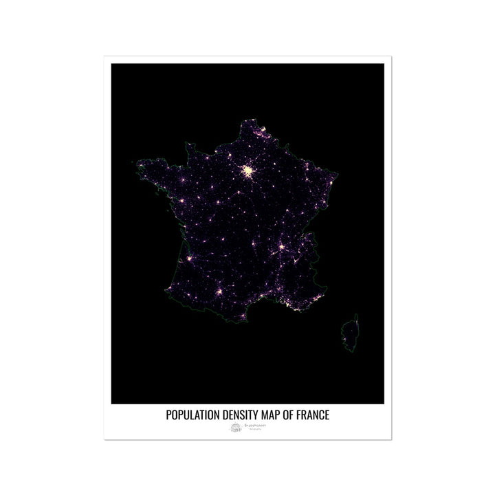 CUSTOM Population density heatmap of France Photo Art Print
