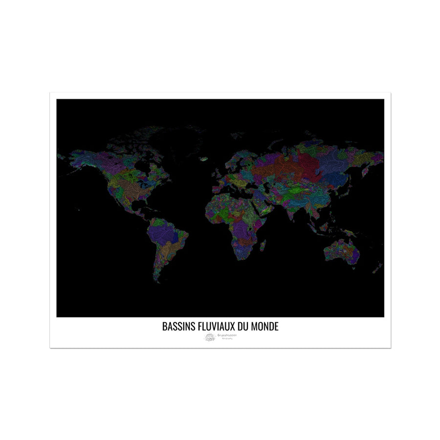 CUSTOM River basin map of the world - French Photo Art Print ...