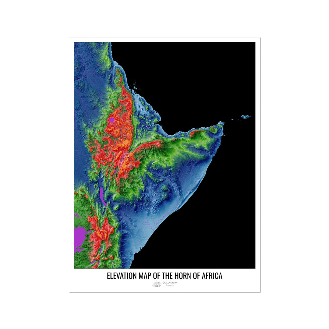 CUSTOM Elevation map of the Horn of Africa Photo Art Print