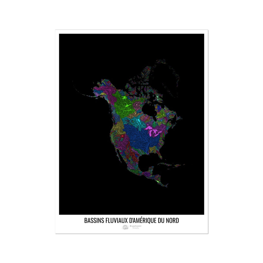 CUSTOM River basin map of North America - French Photo Art Print
