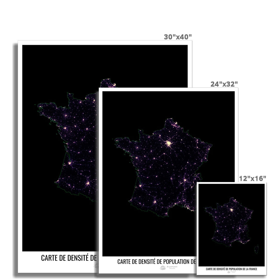 CUSTOM Population density heatmap of France - French Photo Art Print