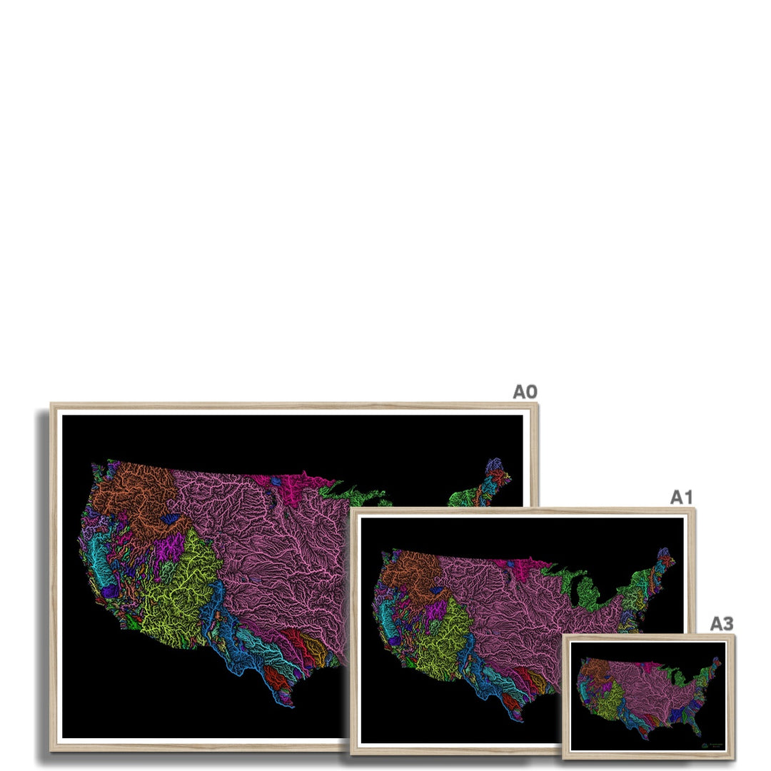 Impresión enmarcada personalizada con mapa de cuencas fluviales de Estados Unidos