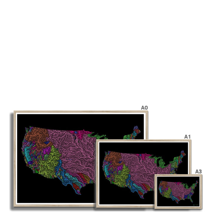 Impresión enmarcada personalizada con mapa de cuencas fluviales de Estados Unidos