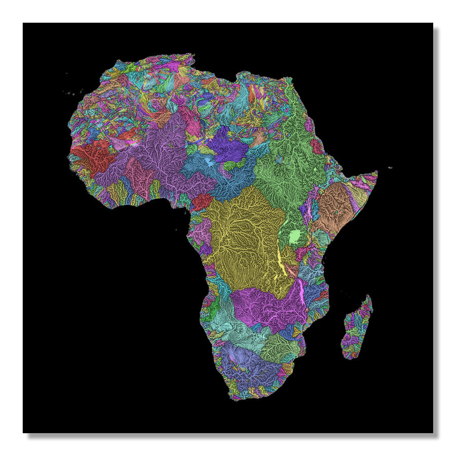 Africa - River basin map, pastel colours - Wall Art by Grasshopper Geography. Image of a high-resolution map created by geographer Robert Szucs, available as wall art and for licensing.