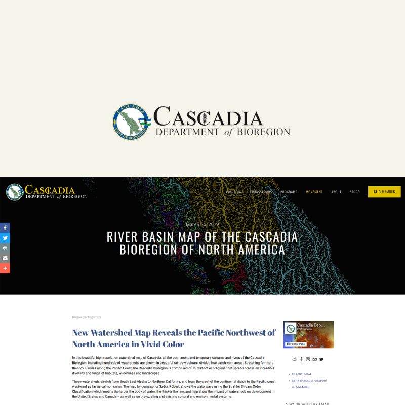 Screenshot of article about Grasshopper Geography on Cascadia Department of Bioregion's website