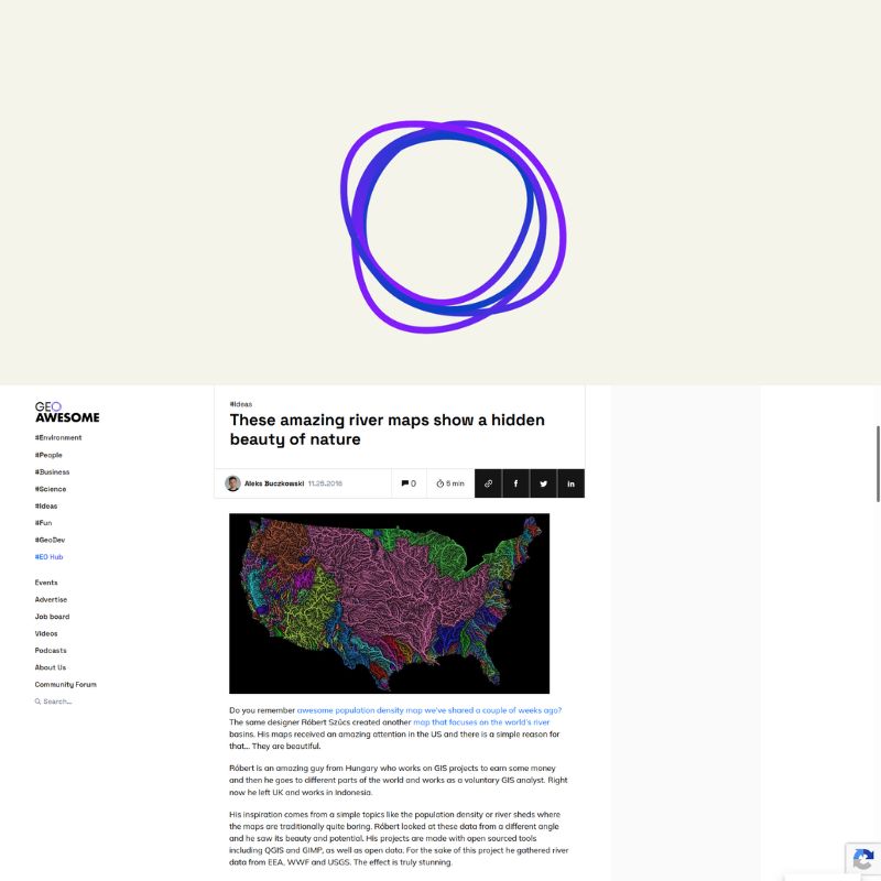 Screenshot of article about Grasshopper Geography on GeoAwesomeness