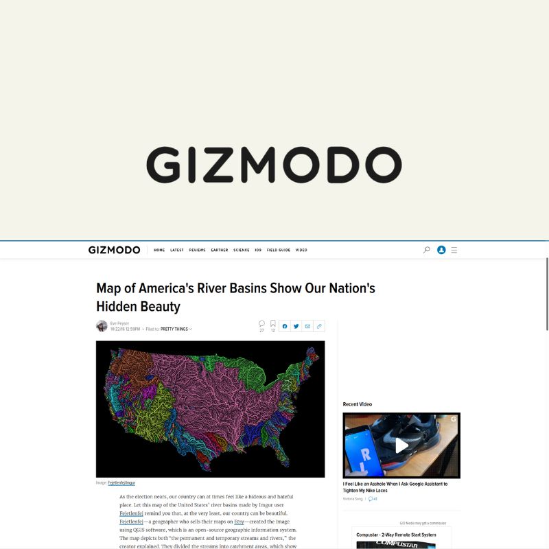 Screenshot of article about Grasshopper Geography on Gizmodo