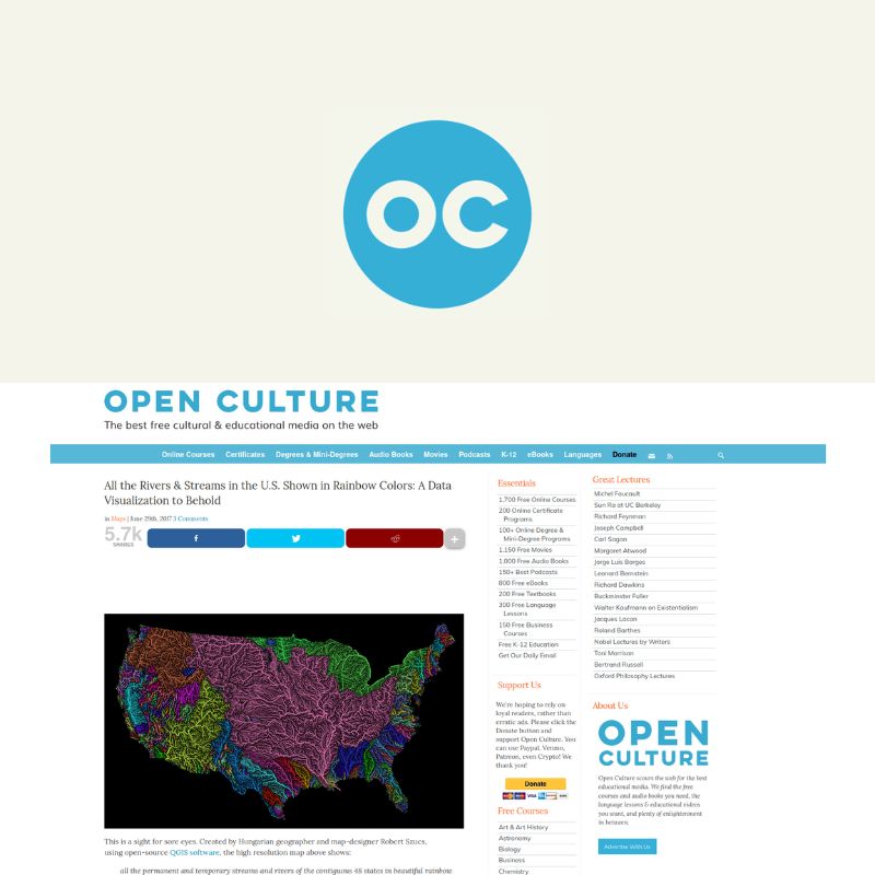 Screenshot of article about Grasshopper Geography on Open Culture
