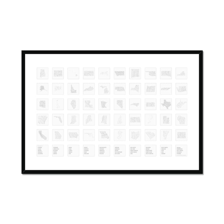River basins of the 50 US States - Framed Print