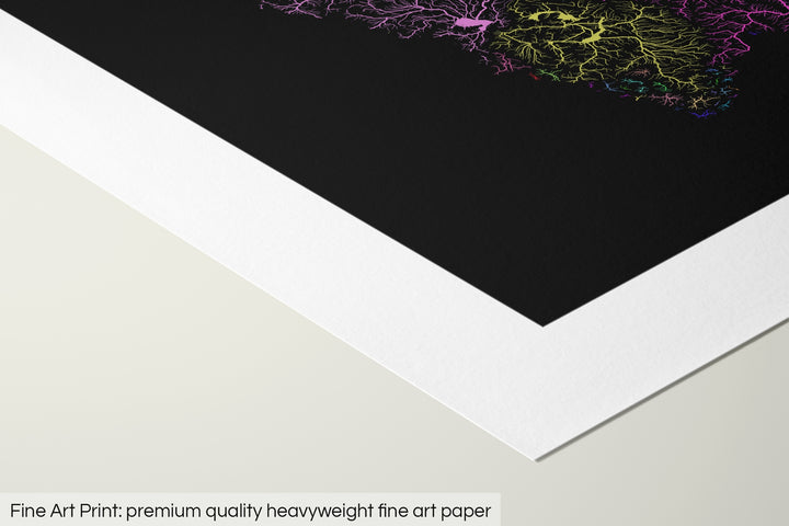Closeup of a fine art print's corner lying on a flat surface, the details of a Grasshopper Geography map is visible. The text at the bottom reads: Fine art print - premium quality heavyweight fine art paper.