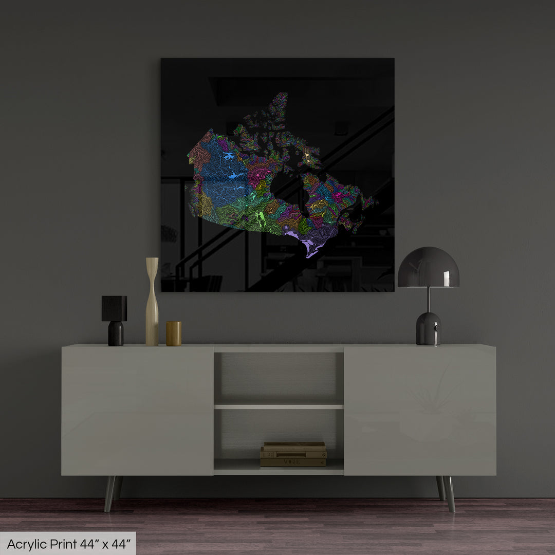 Canada - River basin map, rainbow colours - Wall Art