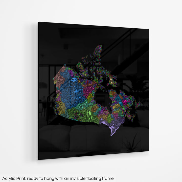 Canada - River basin map, rainbow colours - Wall Art