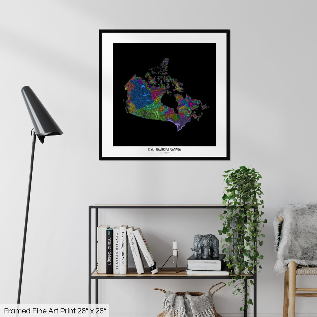 Canada - River basin map, rainbow colours - Wall Art
