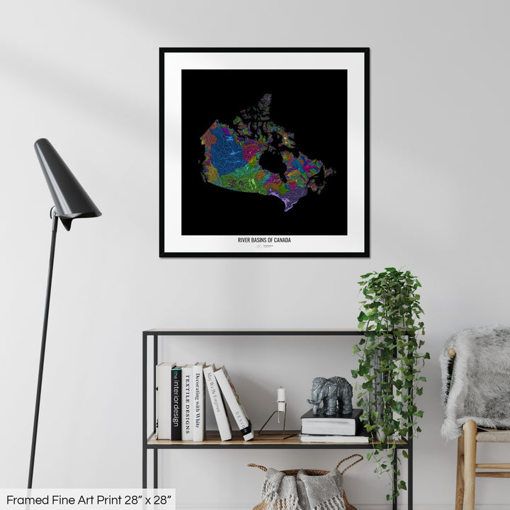 Canada - River basin map, rainbow colours - Wall Art