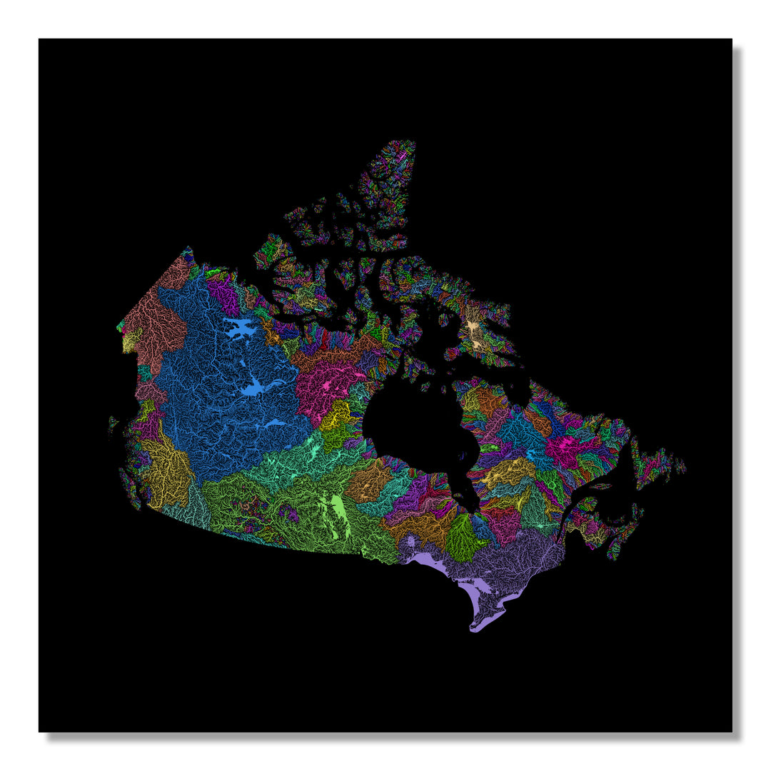Canada - River basin map, rainbow colours - Wall Art