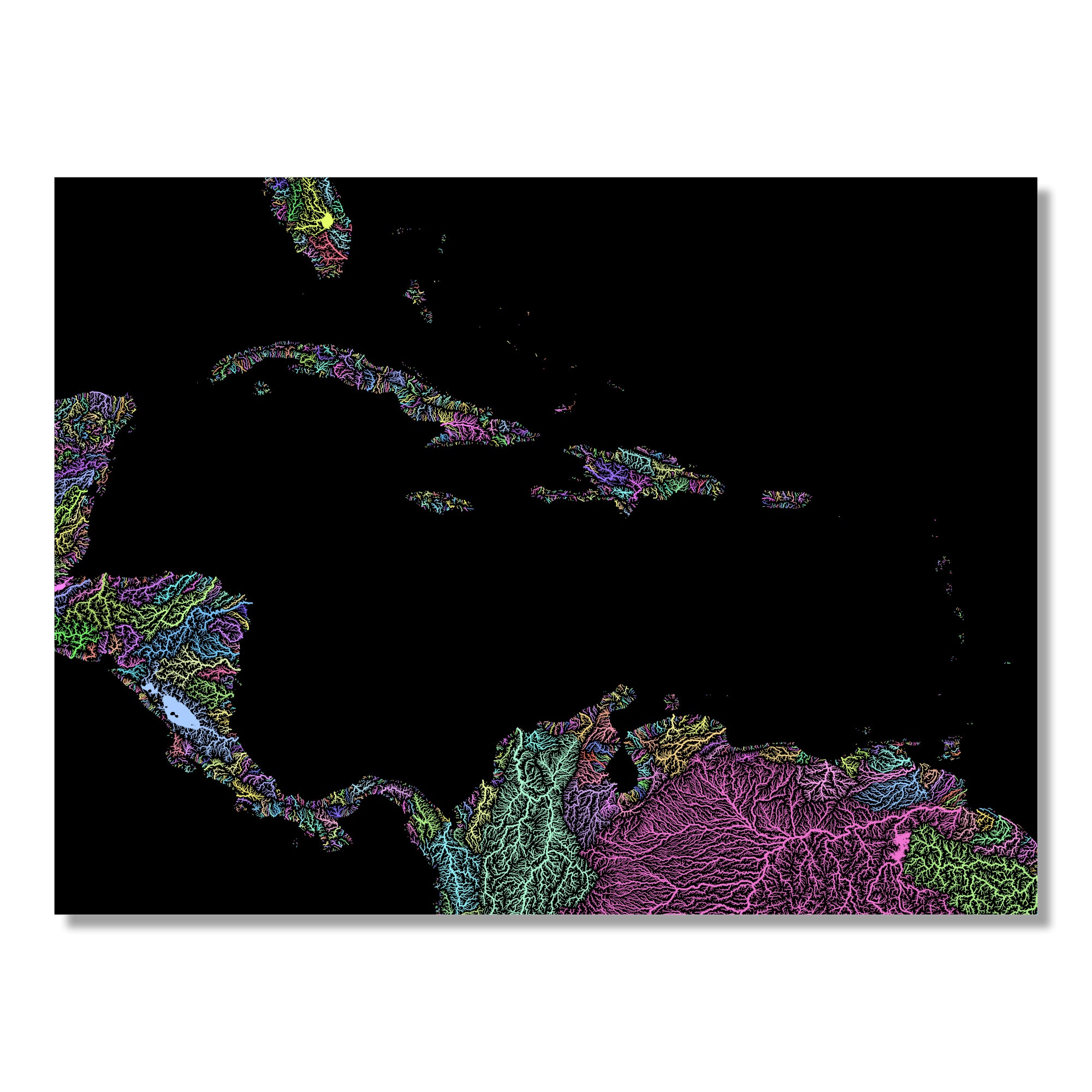 Caribbean Watershed Map Print - Premium Pastel Wall Art Gift ...