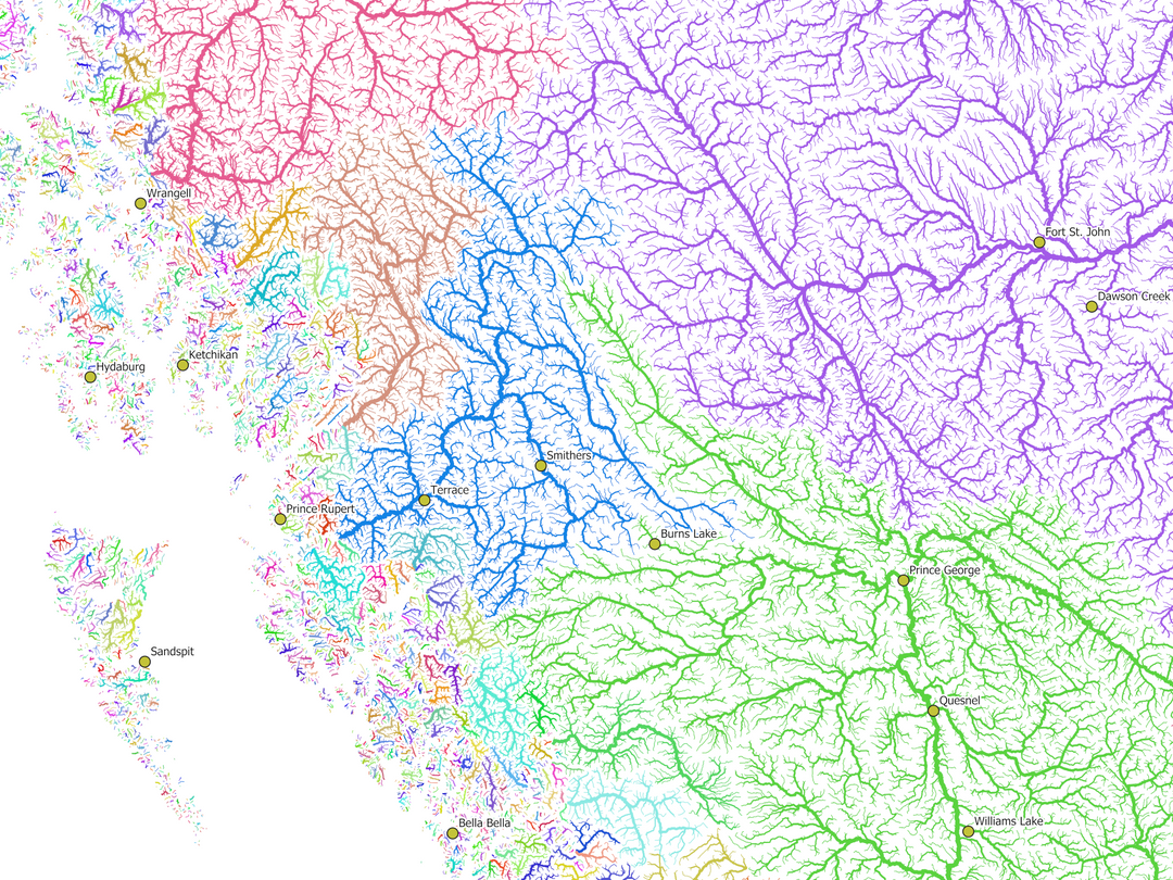 CUSTOM British Columbia river basin map - Acrylic panel