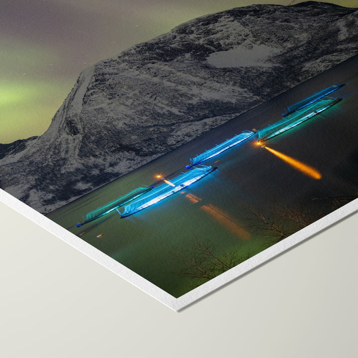 Fish pens across Lundøya with aurora III - Hahnemühle Photo Rag Print