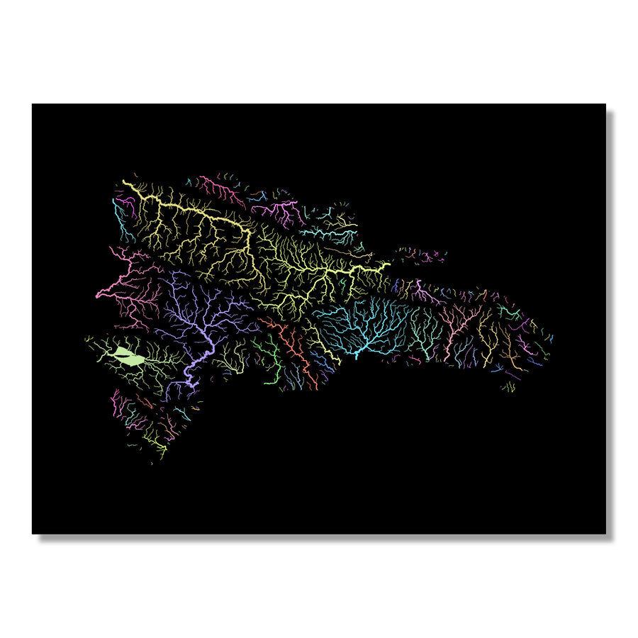 Dominican Republic - River basin map, pastel colours - Wall Art by Grasshopper Geography. Image of a high-resolution map created by geographer Robert Szucs, available as wall art and for licensing.