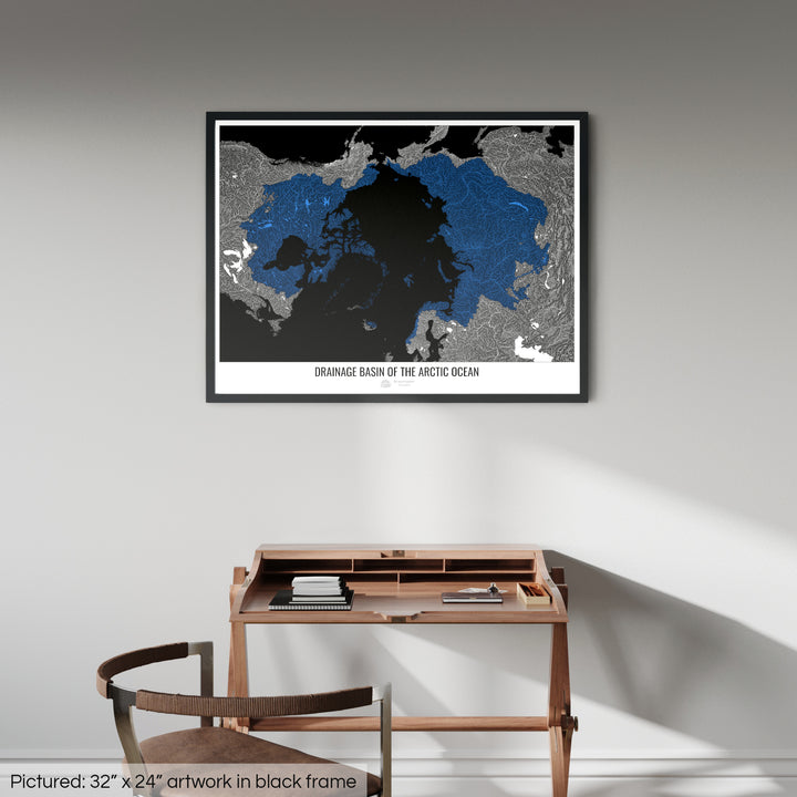 Arctic Ocean - Drainage basin map, black v1 - Framed Print