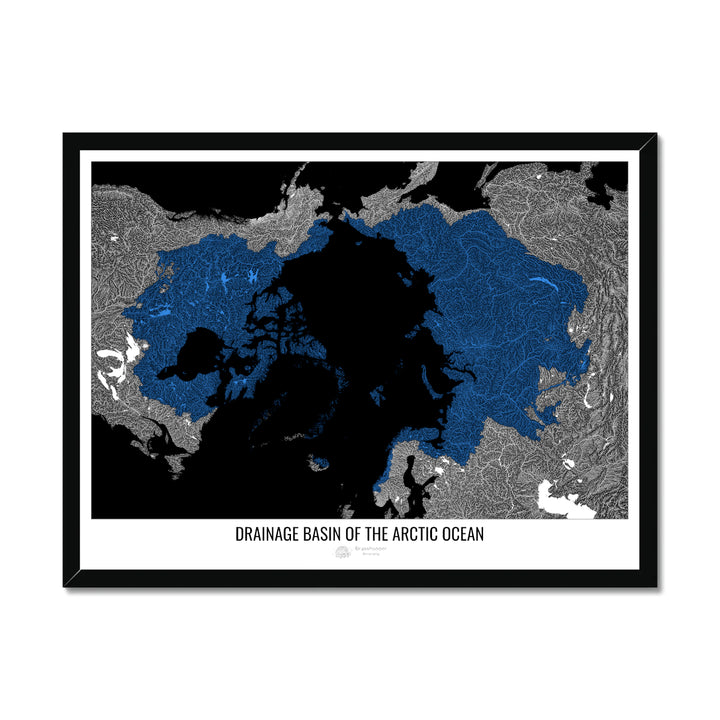 Oceano Ártico - Mapa de bacia de drenagem, preto v1 - Impressão emoldurada