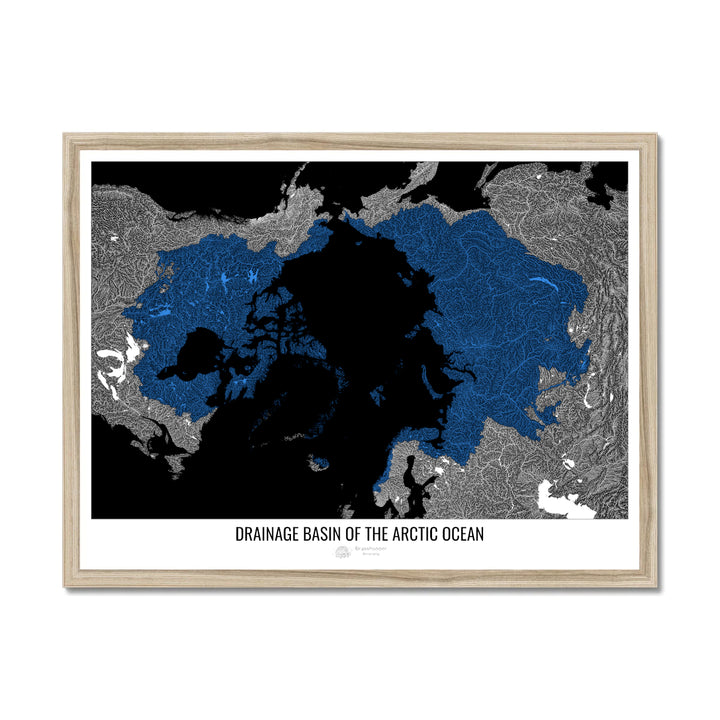 Oceano Ártico - Mapa de bacia de drenagem, preto v1 - Impressão emoldurada