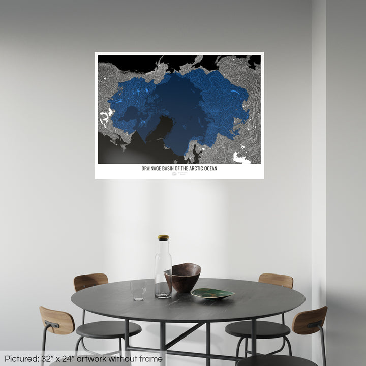 Océano Ártico - Mapa de la cuenca de drenaje, negro v2 - Impresión fotográfica