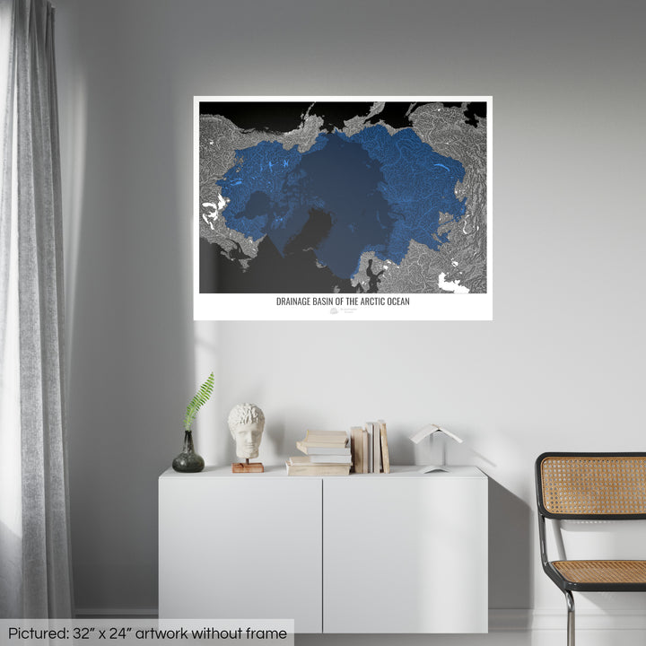 Océan Arctique - Carte des bassins versants, noir v2 - Fine Art Print