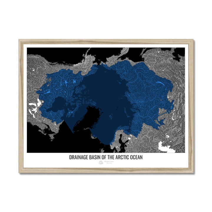 北冰洋 - 流域地图，黑色 v2 - 带框印刷