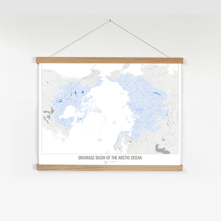 Océano Ártico - Mapa de la cuenca de drenaje, blanco v1 - Impresión artística con colgador