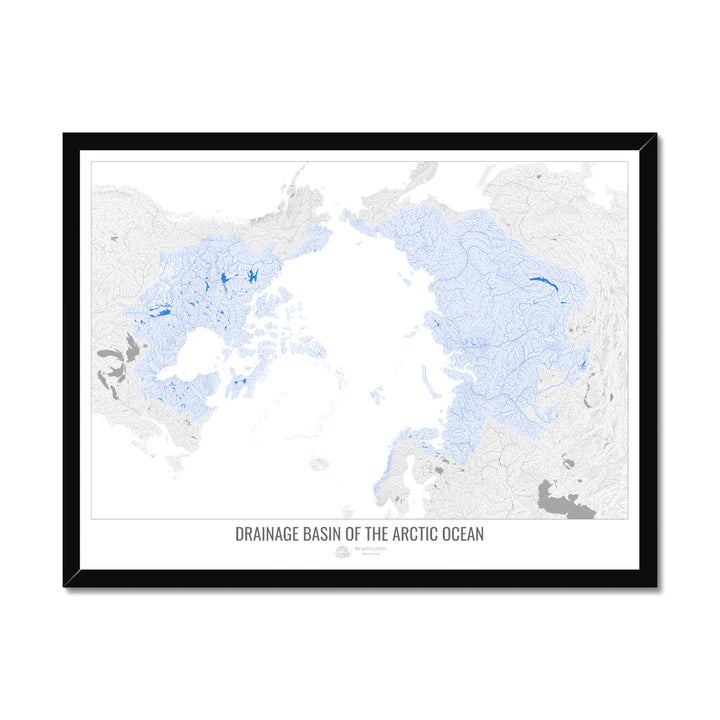 Océan Arctique - Carte des bassins versants, blanc v1 - Impression encadrée